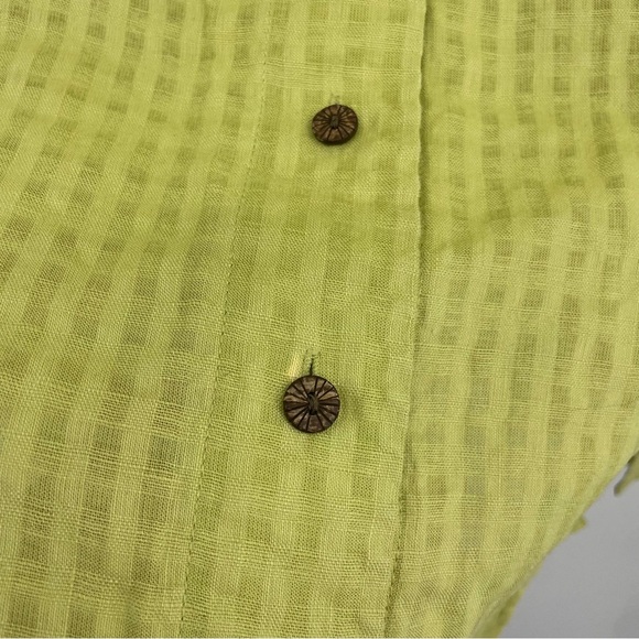 Nurture Shirt Womens Sz M Green Check 3/4 Sleeve Woven Linen Blend Button Up Top - Picture 6 of 8
